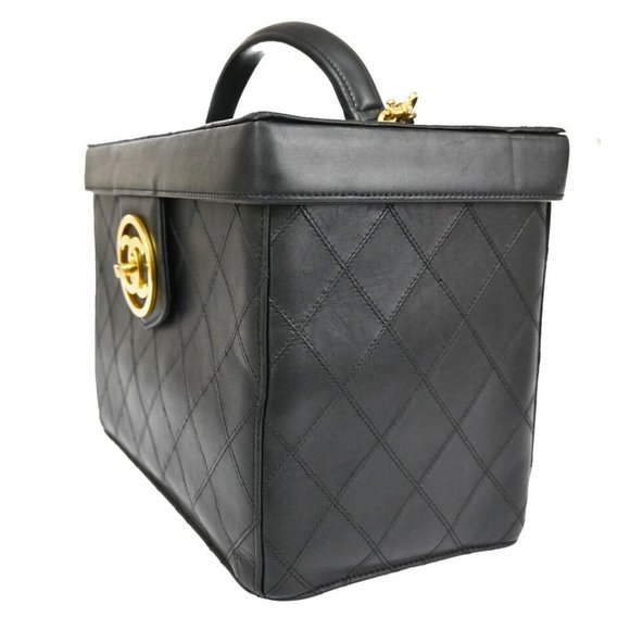 CHANEL CC Logo Bicolore 2Way Vanity Shoulder Hand Bag Leather Black GHW - Picture 1 of 16
